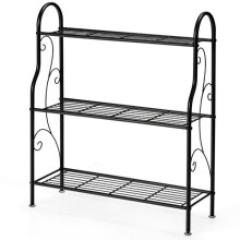 Support de plantes - HELLOSHOP26 - Support 3 niveaux - Noir - Métal - 72x25x85 cm