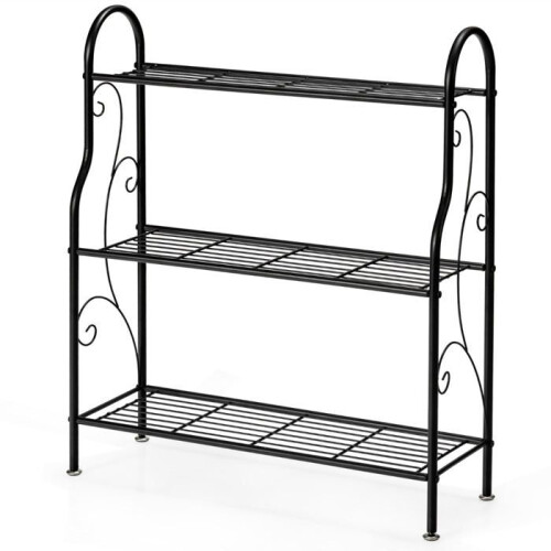Supporto per piante - HELLOSHOP26 - Supporto 3 livelli - Nero - Metallo - 72x25x85 cm