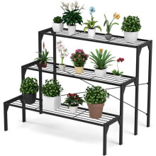 Support à plantes - HELLOSHOP26 - 3 niveaux - Métal noir - Finition antirouille - Intérieur/extérieur