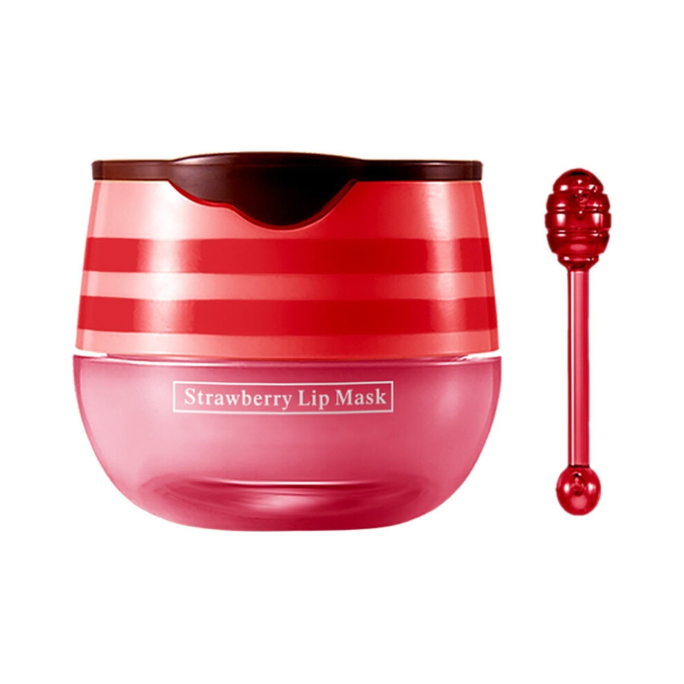Pink Strawberry Lip Balm Pot For Dry Lips, Deep Hydration And Gentle Exfoliation With Hygienic Applicator Stick (Hot )