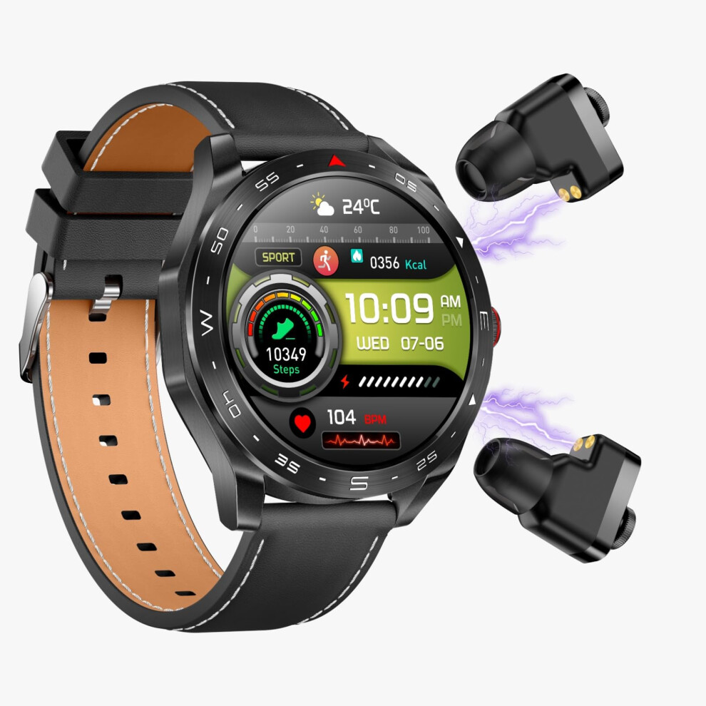 2In1 Smart Watch With Wireless Earbuds, Ip67 Waterproof Fitness Tracker, Heart Rate Monitor, Black 9169991689838