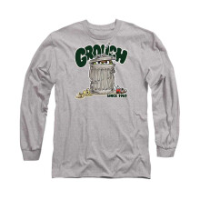 (S, Athletic Heather) Sesame Street Unisex Adult Oscar The Grouch Heather Long-Sleeved T-Shirt