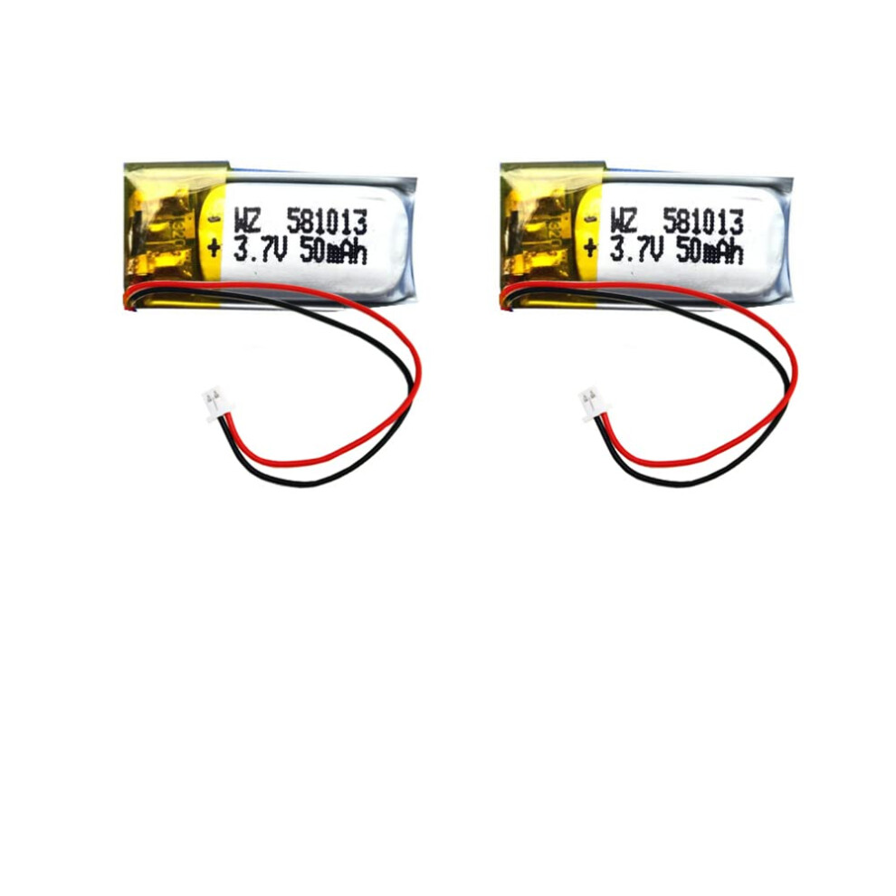 2Pcs 3.7V 50Mah Lithium Polymer Rechargeable Lipo Battery 581013 With 2.0Mm Connector Compatible With Jst 9092120585292