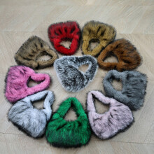 (Green, 25*10*30) Autumn Winter New Faux Raccoon Fur Fluffy Handbag Women's Fashion Shoulder Bag Clutch Small Square Bag Soft Comfortable Versatile