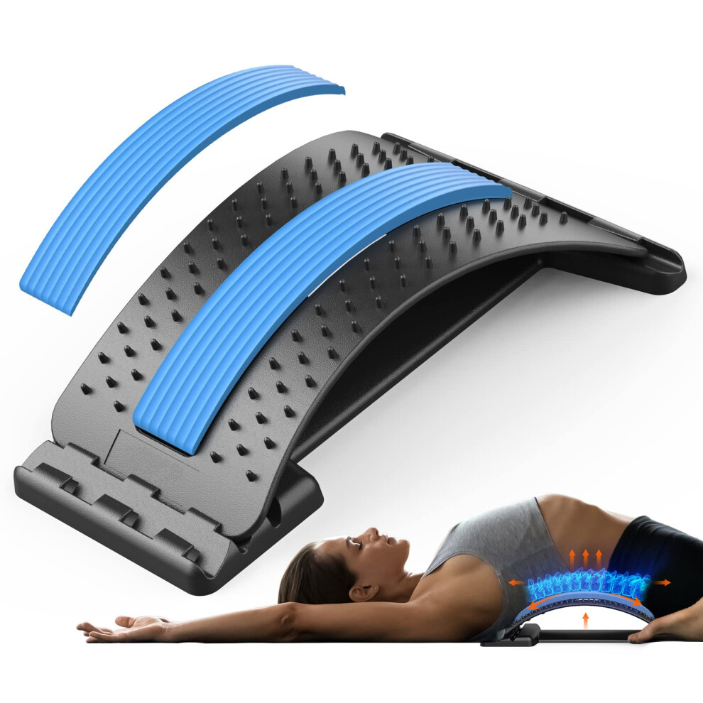 Back Stretcher for Pain Relief with Adjustable Lumbar Support, 3Level Spine Board and Massager