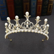 Gold Bridal Tiara Crown with Crystal Rhinestones for Bride Wedding and Princess Pageant