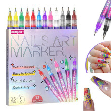 12 Colors Nail Art Pens Set with Gel Polish, Quick Dry Waterproof Design for DIY 3D Nail Designs