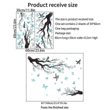Watercolor Blue Flower Wall Stickers,Removable DIY Romantic Blossom Bird Tree