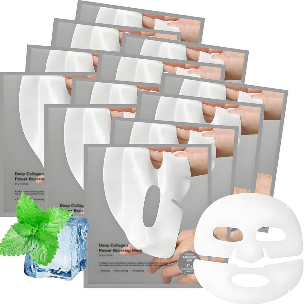 Collagen Face Mask 12PCS Deep Hydration AntiAging Skin Firming Long Wear Facial Sheet Mask
