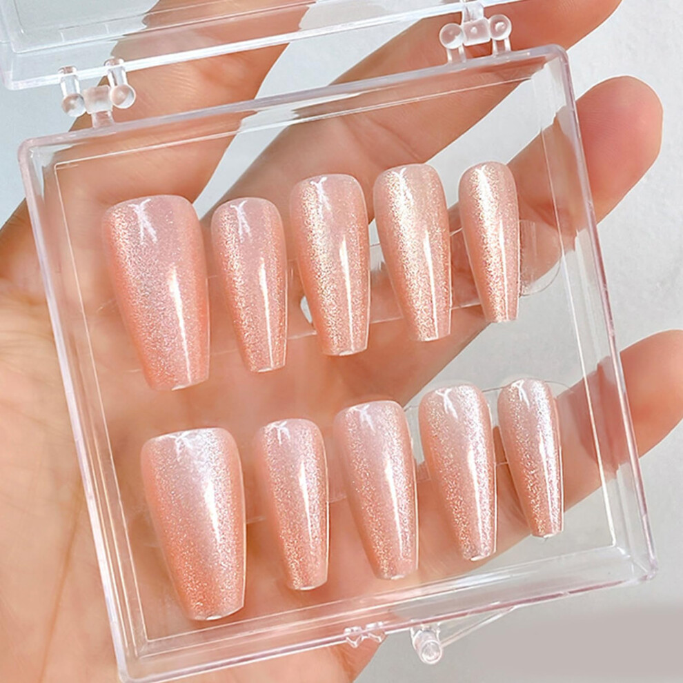 Medium Long Ballerina Press On Nails False Nails Full Cover Adhesive Tab Compatible Instant Salon Finish