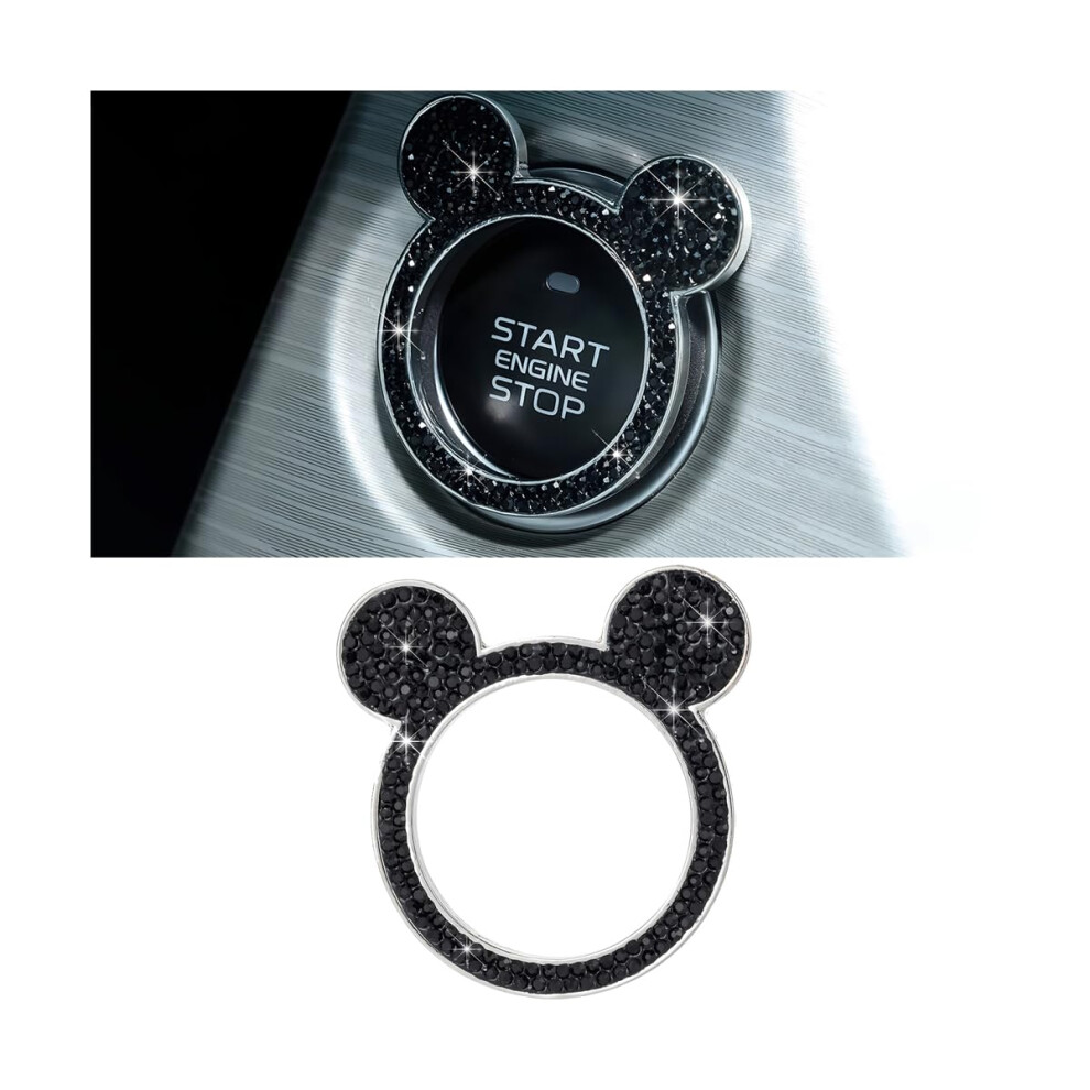Car Engine Start Button Cover With Sparkling Rhinestones, Universal Bling Ignition Knob Sticker Black 9455672085533