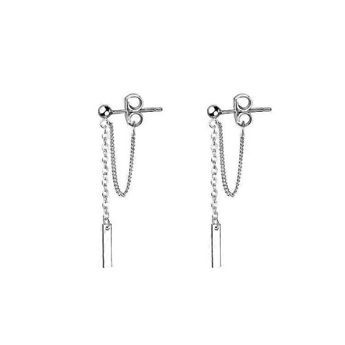 Minimalist Bar Earrings with Chain Dangle Earrings 925 Sterling Silver Stud
