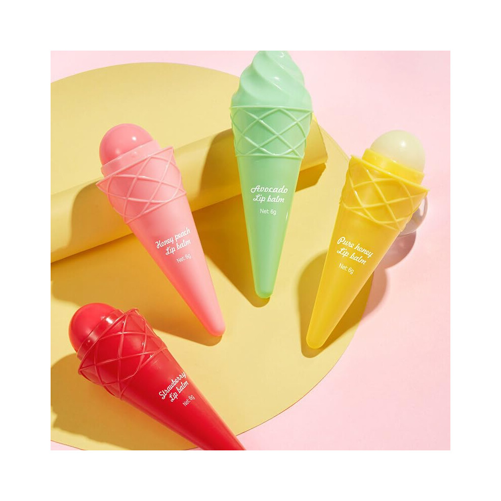 Peach Lip Balm Set With Avocado Honey Strawberry, Moisturizing Fruit Extract Formula For Smooth Hydrated Lips