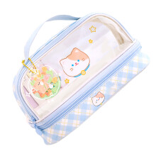 Transparent Waterproof Pencil Case PU+PVC, Blue Cat