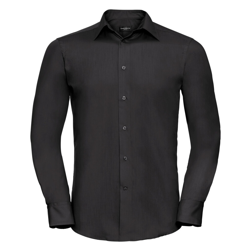 Russell (2Xl, ) Collection Mens Long Sleeve Poly-Cotton Easy Care Tailored Poplin Shirt Black