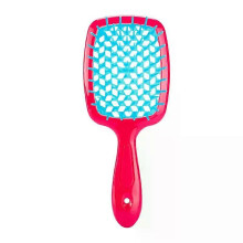 (Red blue) Fluffy Shape Mesh Comb Hairdressing detangling hair brush Plastic Massage Dry And Wet Hollow Comb Salon DIY Hairdressing Tool