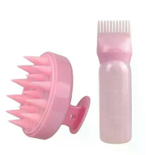 (2pcs-Pink Set) 2pcs Hair Dye Refillable Bottle Applicator Comb Root Comb Applicator Bottle with Massenger Brushes Hairdressing Coloring Tools