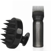 (2pcs-Black Set) 2pcs Hair Dye Refillable Bottle Applicator Comb Root Comb Applicator Bottle with Massenger Brushes Hairdressing Coloring Tools