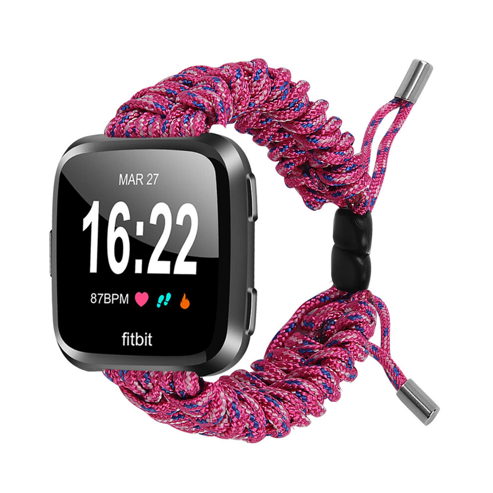 Rose And Woven Nylon Adjustable Rope Strap Replacement For Fitbit Versa 2, Versa Lite Se Blue 9169991694658