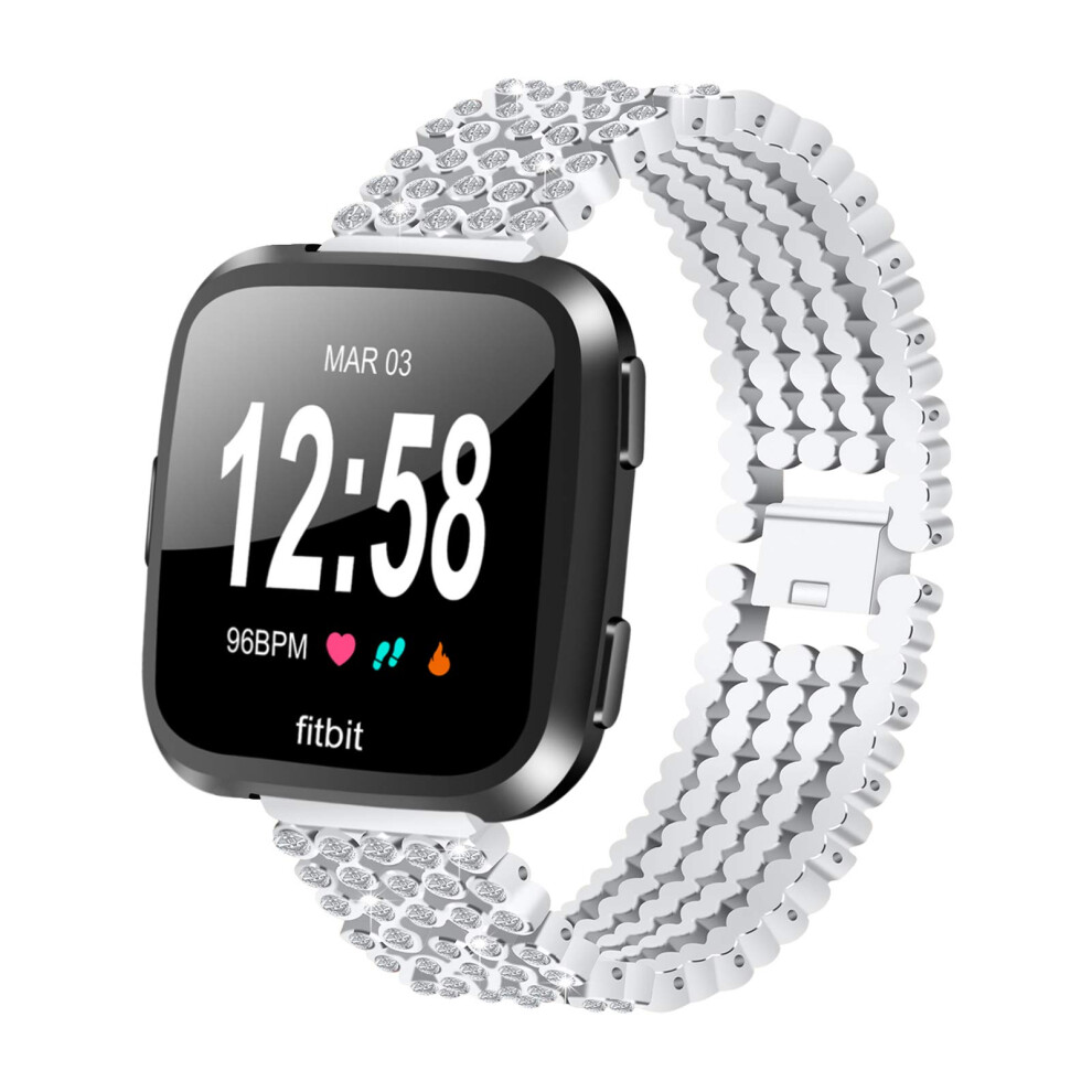 Stainless Steel Rhinestone Bracelet Band Replacement Strap Compatible With Fitbit Versa 2 And Versa Lite Silver 9113335825239