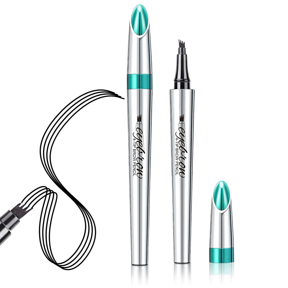 Black Eyebrow Microblading Pen With 4 Fork Tip, Waterproof Smudge Proof Long Lasting Pencil For Natural Brows