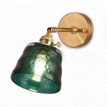 Vintage Green Glass Wall Sconce Light Fixture, Retro Gold Bedside Lamp with E27 Bulb Socket