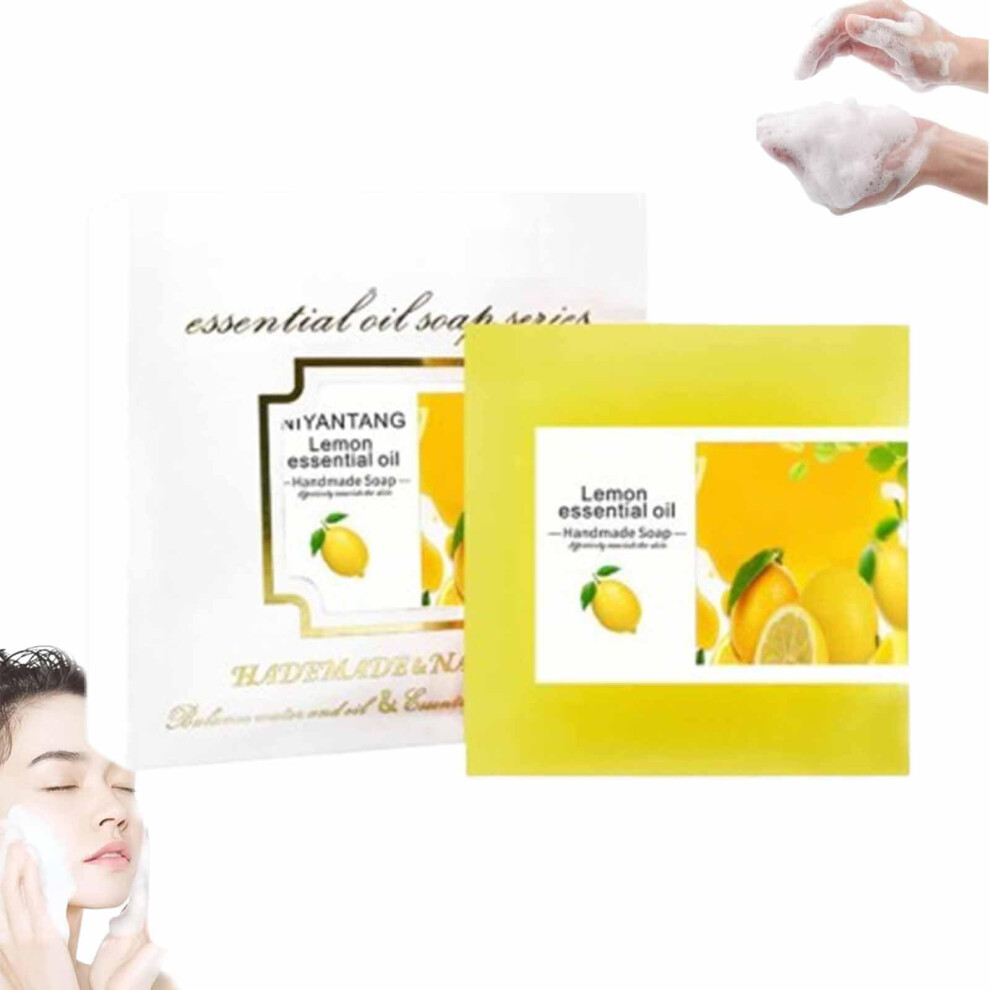 Handmade Natural Soap Bar with Organic Oils, Moisturizing Face and Body Cleanser, Lemon Scent