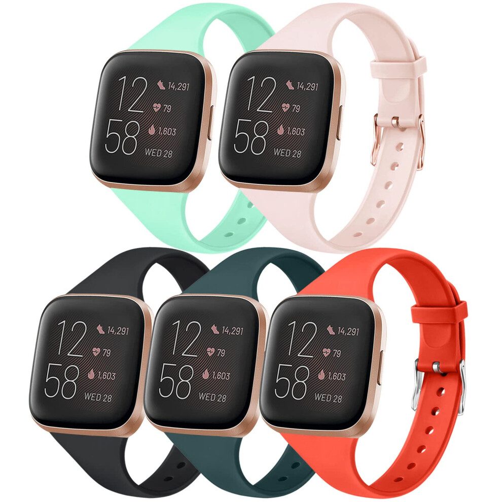 5 Pack Slim Bands Compatible With Fitbit Versa 2, Versa, Versa Lite, Versa Se Adjustable Straps 9113335825765