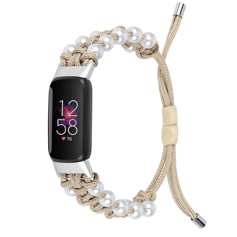 Elastic Fabric Adjustable Strap With Quick Release Connector Apricot For Women Compatible With Fitbit Luxe Bands 9169991695808