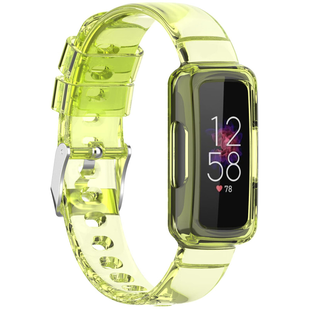 Clear Tpu Band With Bumper Case Small Adjustable Strap For Fitbit Luxe, Inspire 2 And Ace 3 Yellow 9113335825895