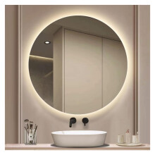 Round LED Bathroom Mirror with AntiFog, Smart Touch Control and SoftLight Over Sink