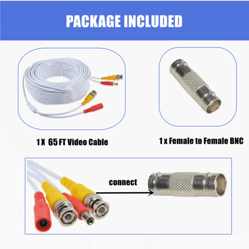 65ft BNC Security Camera Cable for Swann 5MP HD CCTV with Secure Connection White 2
