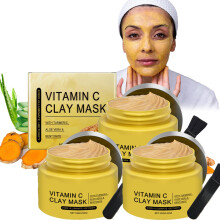 Vitamin C Clay Mask for Dark Spots with Turmeric Face Mask and Brush, Exfoliating Mud Set 3pcs