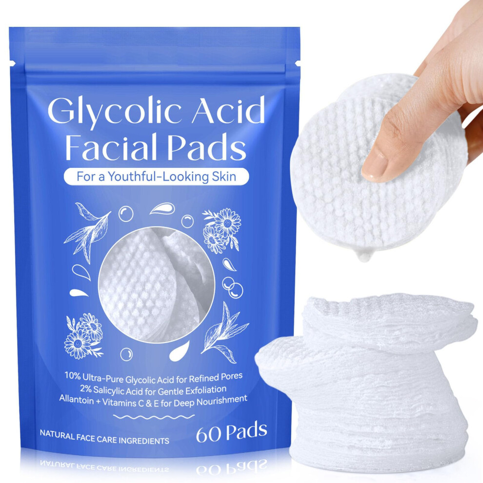 Glycolic Acid Pads with 10% Glycolic and 2% Salicylic for Acne, Dual Exfoliation and Radiant Skin