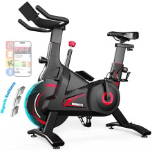 Exercise Bike for Home,Silent Magnetic Resistance, 300lbs Capacity,Triangle Frame, Adjustable, Smart App with Scenic Rides and Live Classes