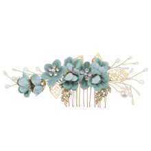 Bridal Hair Accessories Rhinestone Pearl Floral Wedding Hairpiece for Bride and Bridesmaid Green