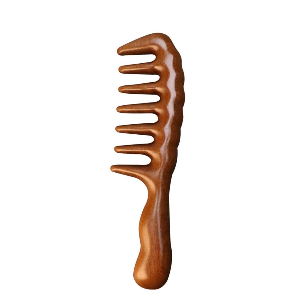 Wooden Hair Comb Wide Tooth Detangling with Ergonomic Handle for Wet and Dry Hair Styling