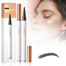 Microblading Eyebrow Pencil 2PCS with 4 Fork Tip, Long Lasting Waterproof Brow Pen for Natural Hairlike Strokes (Gray)