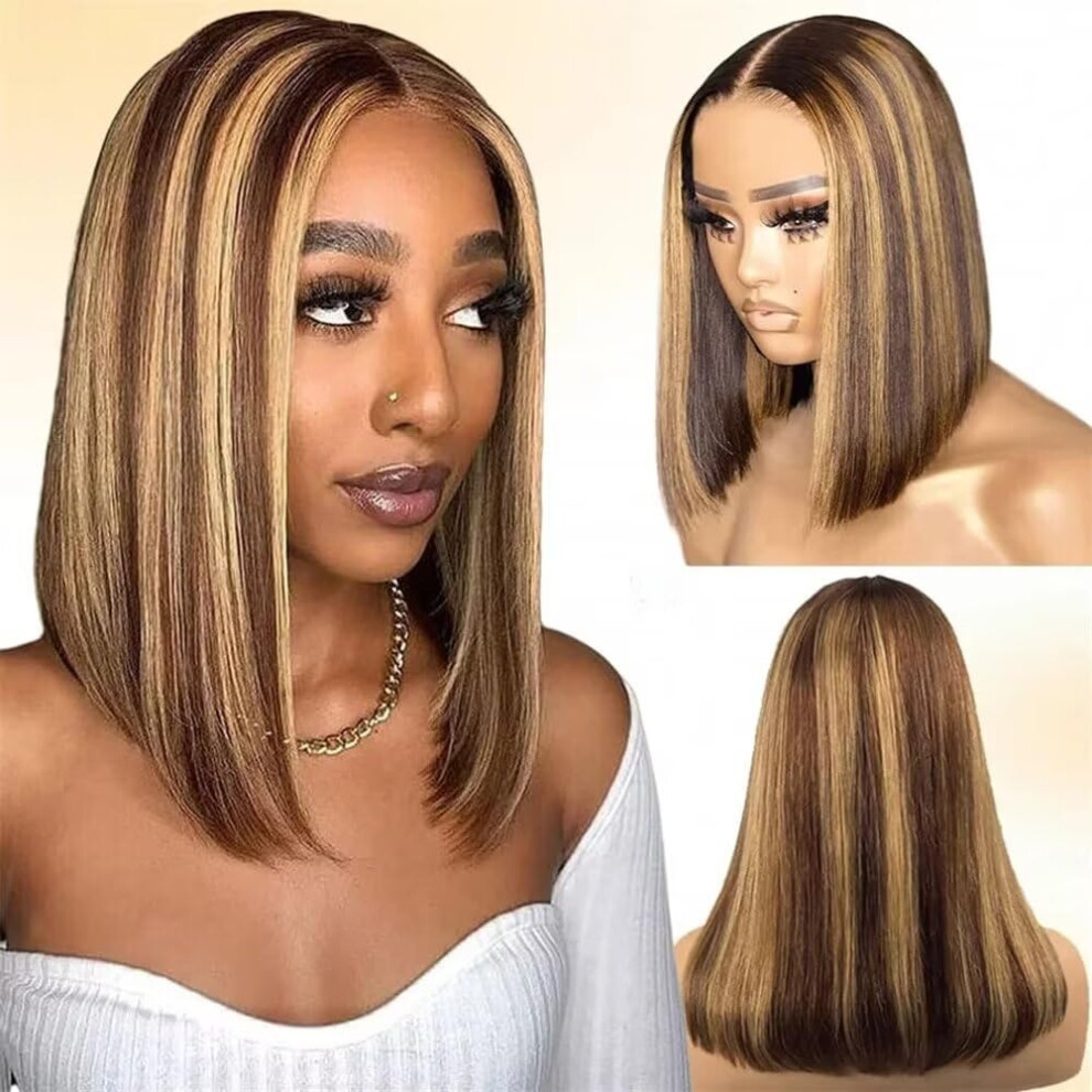 10 Inch Honey Blonde 13x4 Lace Front Human Hair Bob Wig 150 Density Brazilian Pre Plucked Natural Hairline
