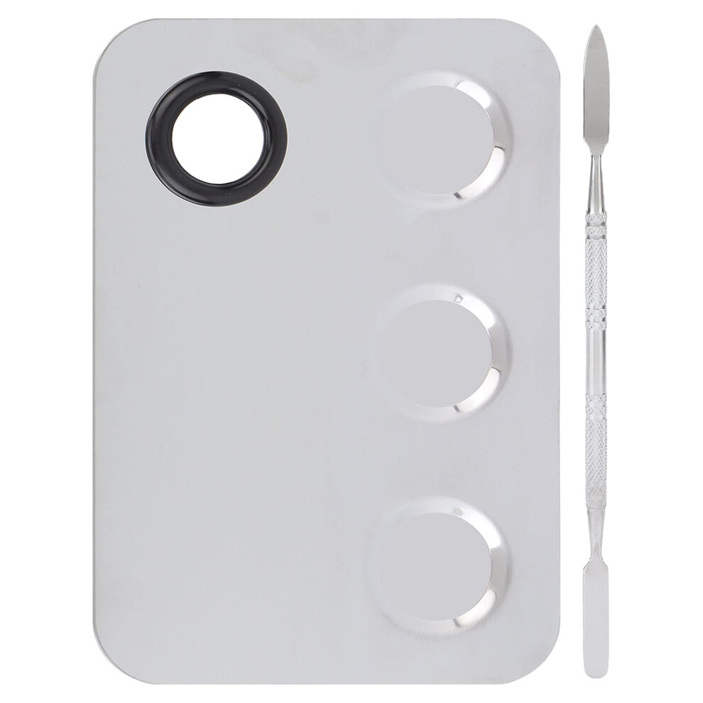 Makeup Mixing Palette Stainless Steel Rectangle Plate with Spatula for Precise Pigment Blending