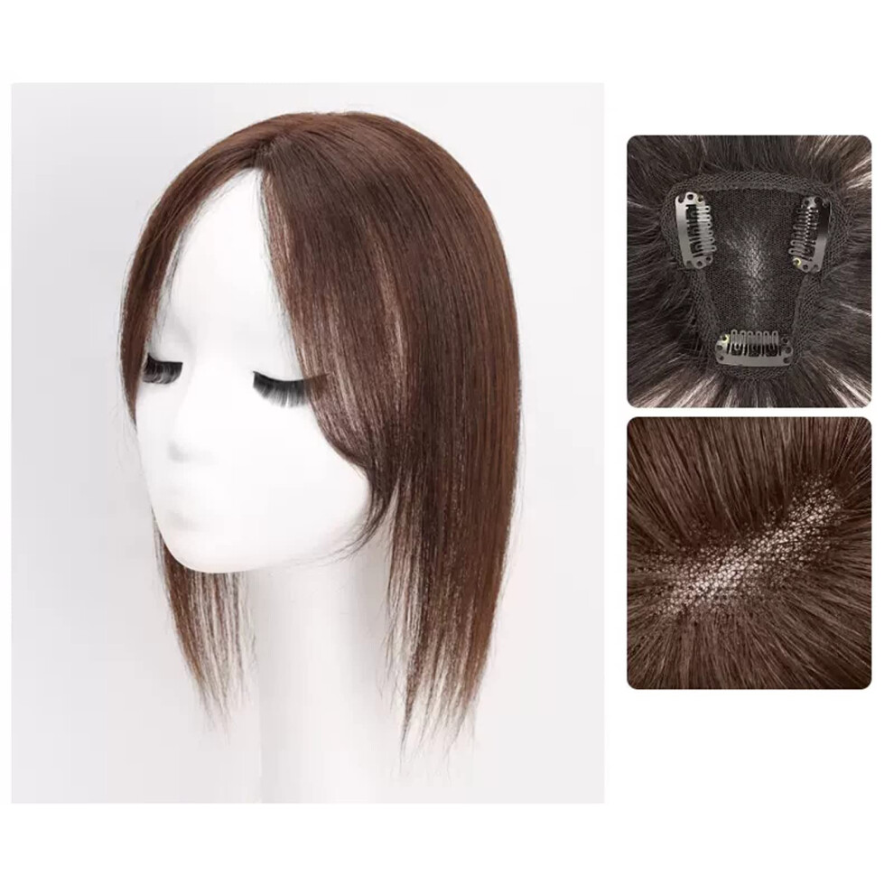Unisex Brown Human Hair Topper For Women Breathable Handtied Hairpiece Natural Hairline Volume Boost 30Cm Chestnut