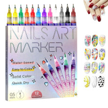 12 Color Nail Art Pens Set with Fine 0.5mm Tip, WaterBased Markers for Detailed Gel Nail Designs