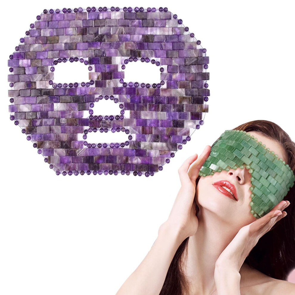 Jade Eye Mask and Amethyst Face Mask Set for Wrinkles, Puffiness, Relaxation and Migraine Relief