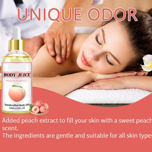 Moisturizing Body Oil with Deep Hydration, Fast Absorption, Peach Scent, PlantBased Formula 2