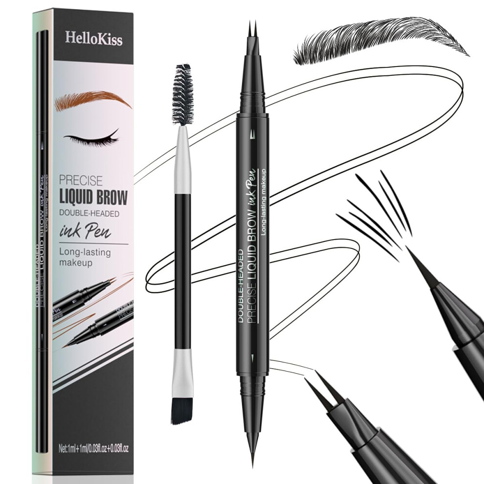 Black Microblading Eyebrow Pencil Dualended Waterproof Longwear With Brush For Natural Brows