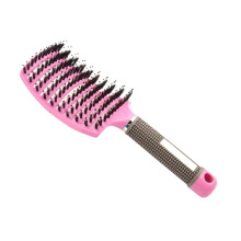 Pink Vented Hair Brush with Curved Design and Ion Bristles for Blow Drying and Frizz Control