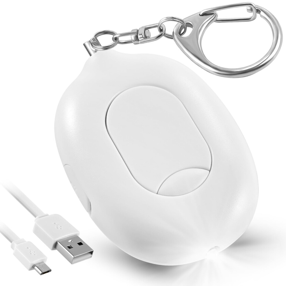 Safety Alarm Keychain With 130Db Loud Siren And Led Flashlight For Women And Students White 9113335827585
