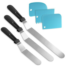 Cake Decorating Spatula Set with 3 Blue Scrapers, Stainless Steel Offset Icing Tools for Baking