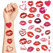 Temporary Tattoo Stickers Waterproof Red Lip Kiss Mark Fake Lip Print for Women Girls Body Art 35 Designs