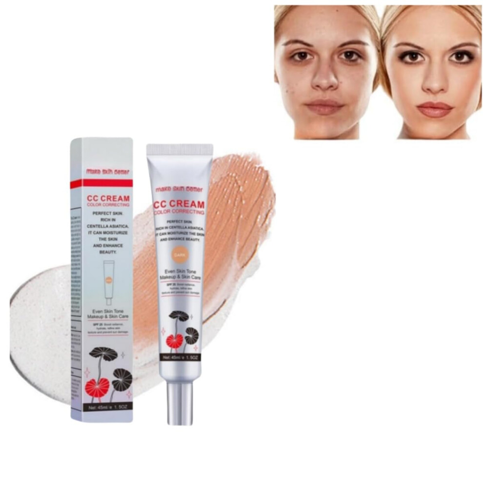 Full Coverage CC Cream Dark Shade with SPF25, Color Correcting Foundation for Uneven Skin Tone